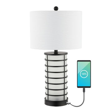 Jayce 27" Modern Industrial Iron Nightlight LED Table Lamp with USB Charging Port - JONATHAN Y